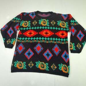 Vintage 90s Aztec Southwestern Geometric Knit Crewneck Sweater
